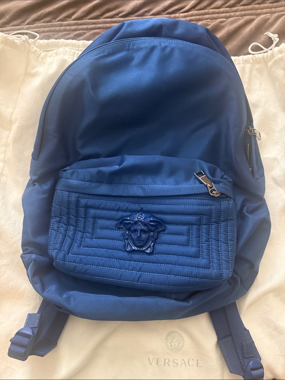 Versace Royal Blue Medusa Nylon Backpack